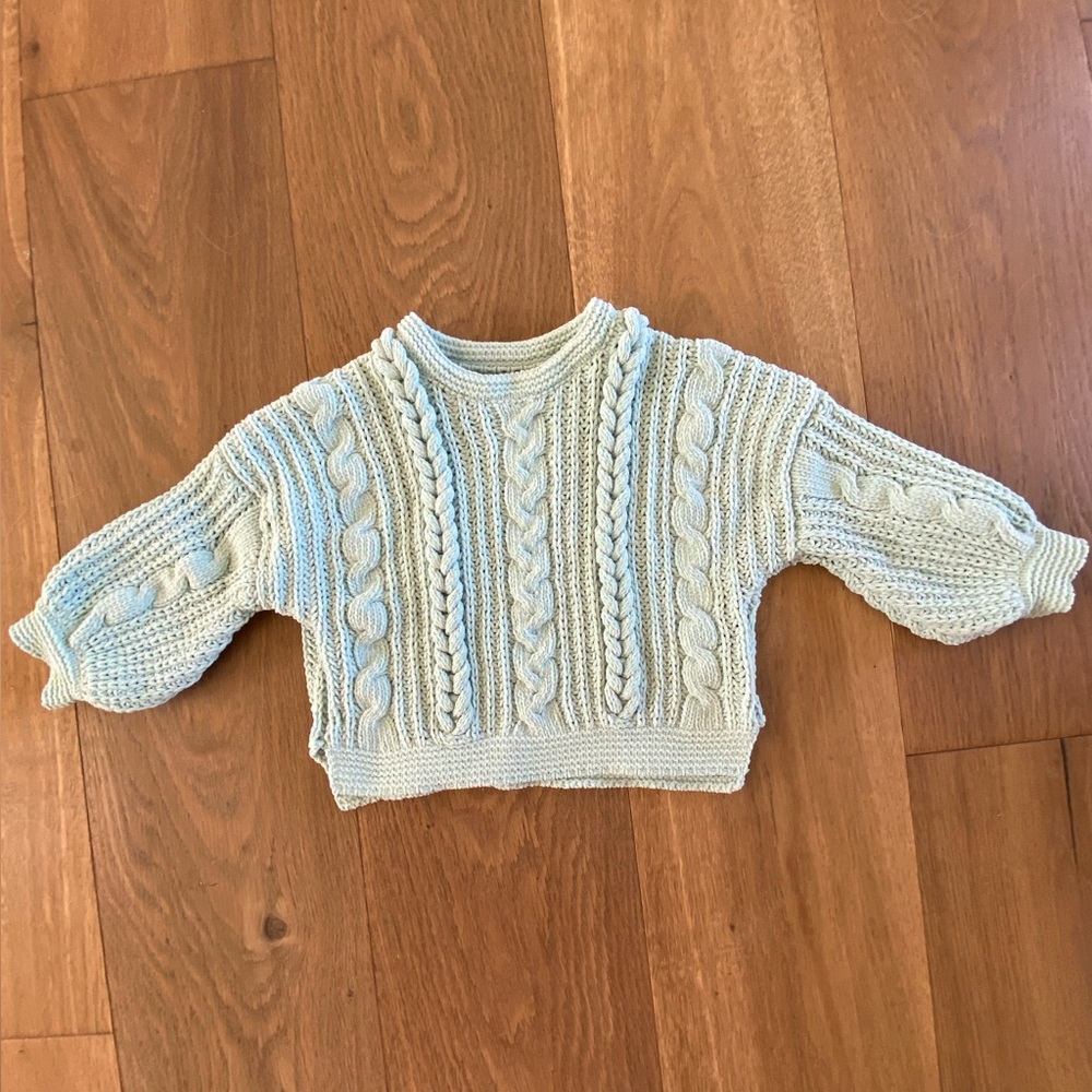 Osh Gosh Genuine 18M cable knit mint bubble sleeve sweater.